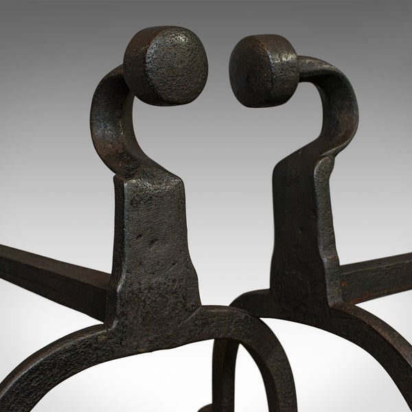 Antique, Pair Of, Firedogs, English, Wrought Iron, Victorian, Fireside, Andirons - London Fine Antiques