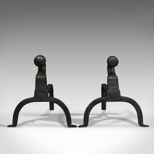 Antique, Pair Of, Firedogs, English, Wrought Iron, Victorian, Fireside, Andirons - London Fine Antiques