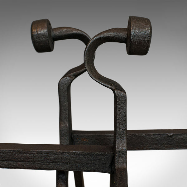 Antique, Pair Of, Firedogs, English, Wrought Iron, Victorian, Fireside, Andirons - London Fine Antiques