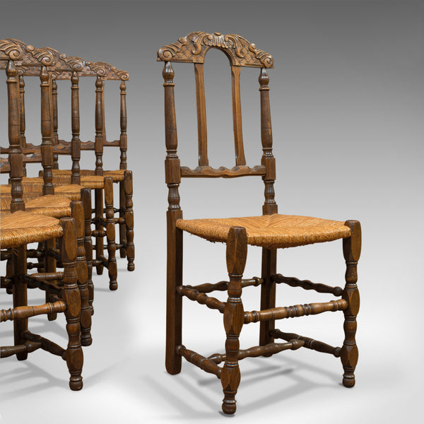 Set of 6 Antique Dining Chairs, French, Beech, Country Kitchen Suite, Circa 1900 - London Fine Antiques