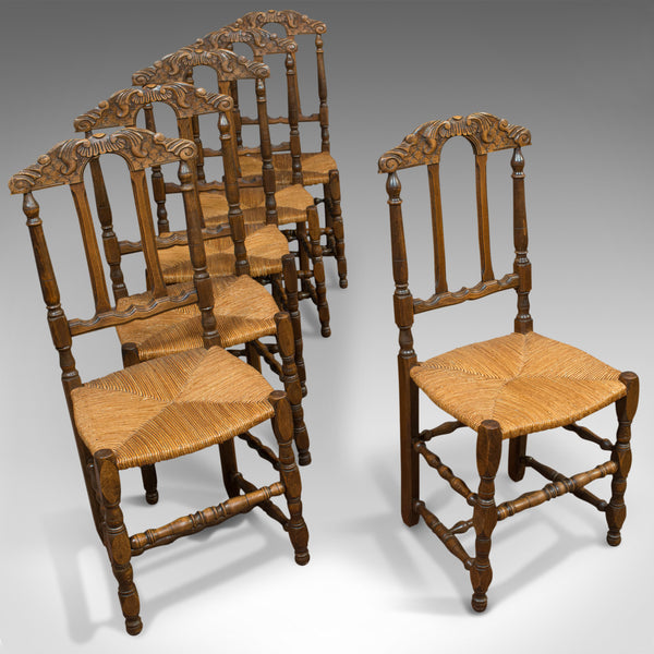 Set of 6 Antique Dining Chairs, French, Beech, Country Kitchen Suite, Circa 1900 - London Fine Antiques