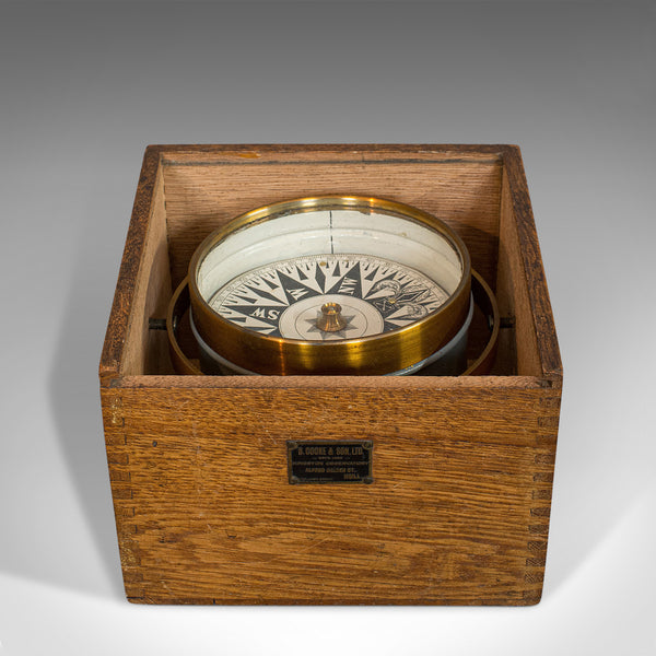 Vintage Box Compass, English, Oak, Brass, Gimbal, Maritime, Navigation, Aid - London Fine Antiques