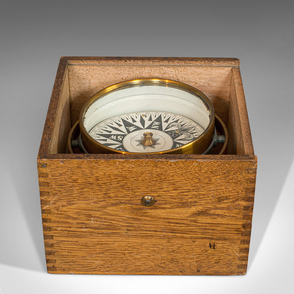 Vintage Box Compass, English, Oak, Brass, Gimbal, Maritime, Navigation, Aid - London Fine Antiques