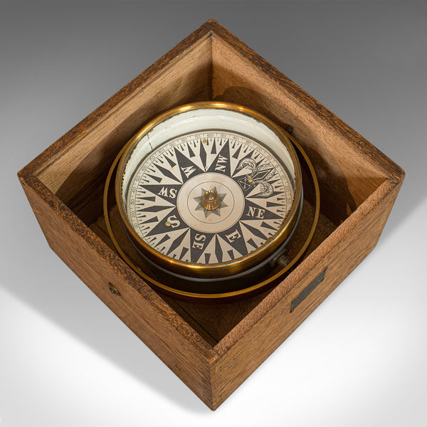 Vintage Box Compass, English, Oak, Brass, Gimbal, Maritime, Navigation, Aid - London Fine Antiques