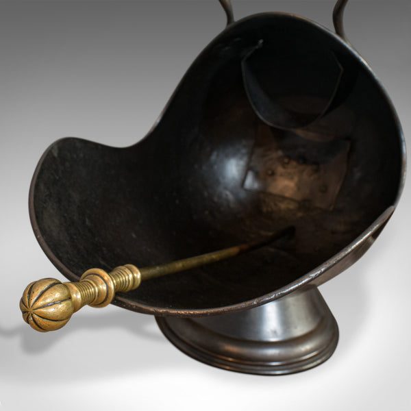 Antique Helmet Coal Scuttle, English, Copper, Fireside, Log Bucket, Victorian - London Fine Antiques