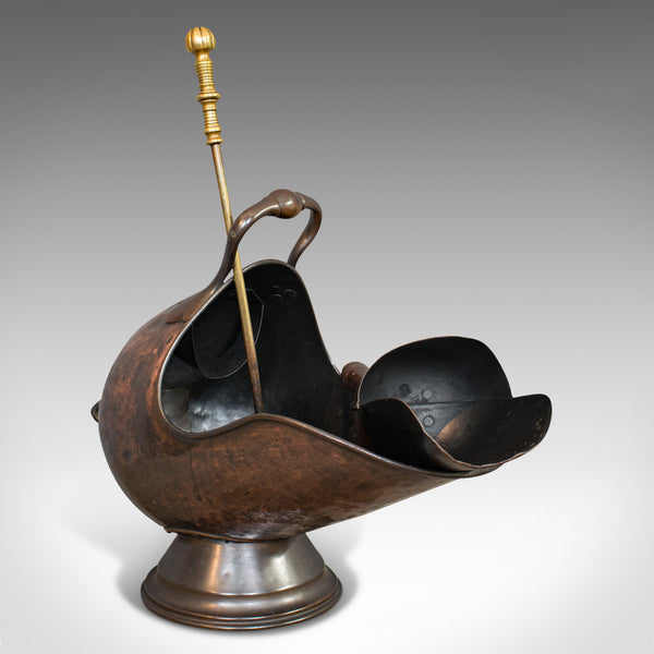 Antique Helmet Coal Scuttle, English, Copper, Fireside, Log Bucket, Victorian - London Fine Antiques