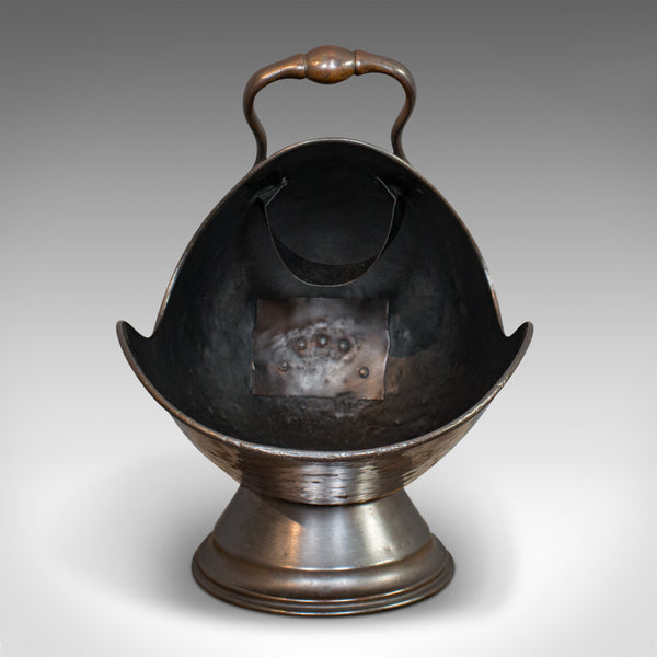 Antique Helmet Coal Scuttle, English, Copper, Fireside, Log Bucket, Victorian - London Fine Antiques