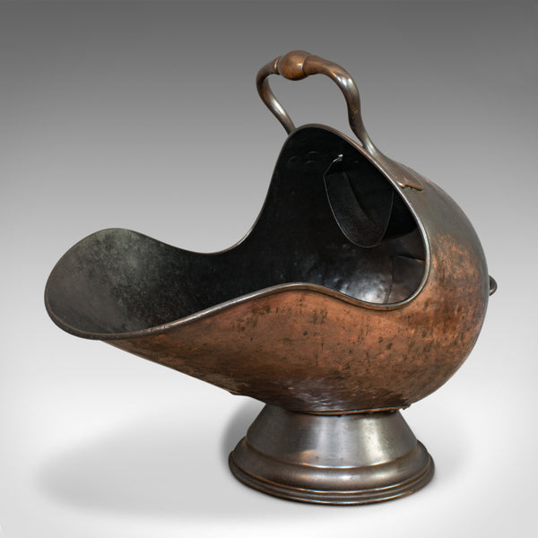 Antique Helmet Coal Scuttle, English, Copper, Fireside, Log Bucket, Victorian - London Fine Antiques
