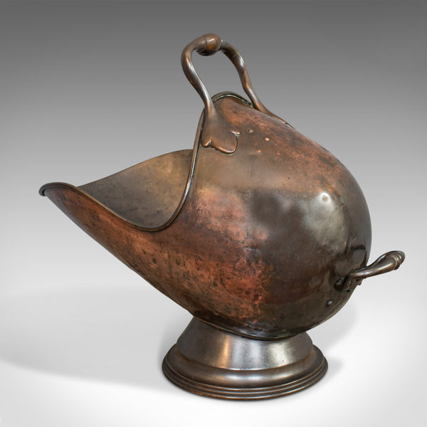 Antique Helmet Coal Scuttle, English, Copper, Fireside, Log Bucket, Victorian - London Fine Antiques