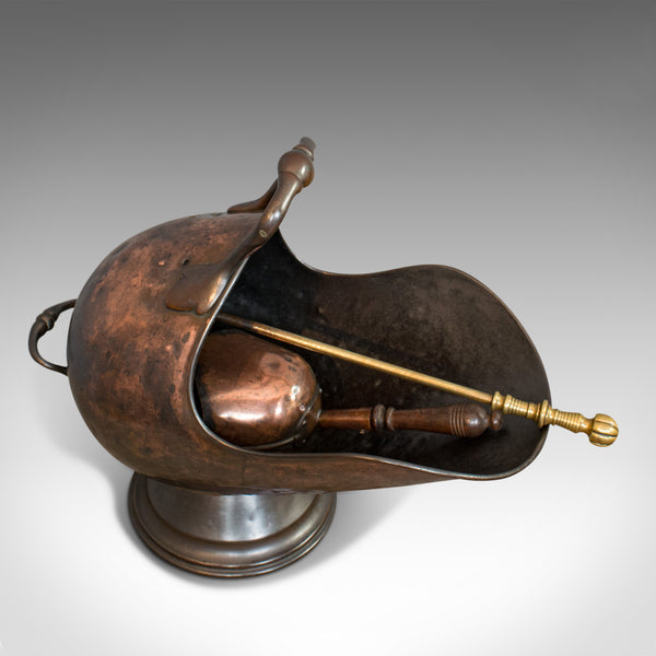 Antique Helmet Coal Scuttle, English, Copper, Fireside, Log Bucket, Victorian - London Fine Antiques
