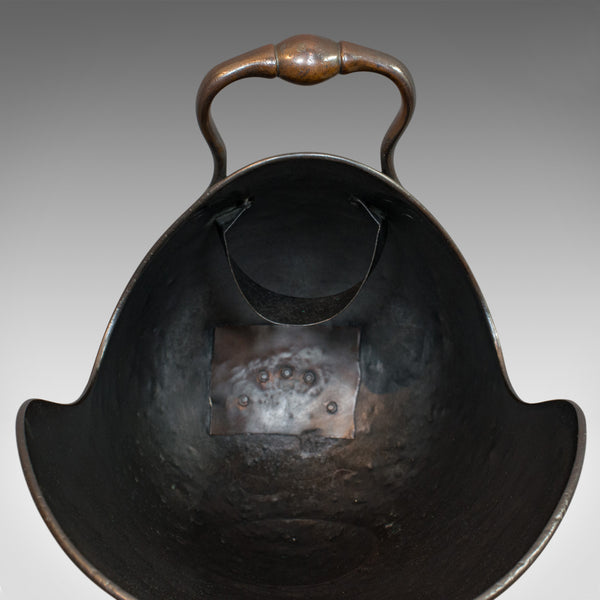 Antique Helmet Coal Scuttle, English, Copper, Fireside, Log Bucket, Victorian - London Fine Antiques