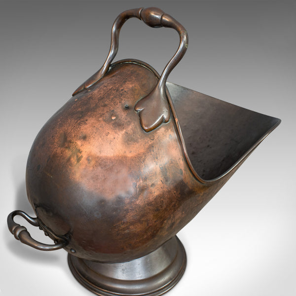 Antique Helmet Coal Scuttle, English, Copper, Fireside, Log Bucket, Victorian - London Fine Antiques