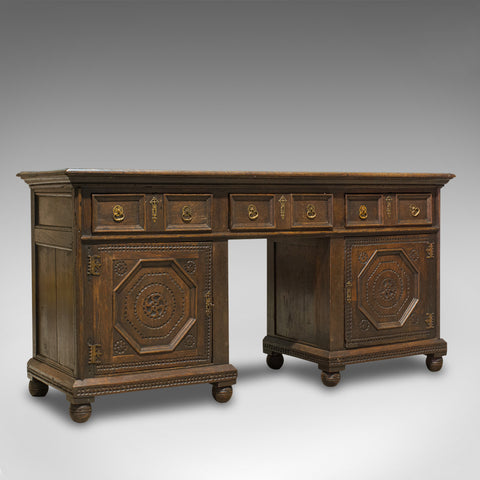 Antique Pedestal Desk, English, Oak, Georgian, 18th Century, C.1800 - London Fine Antiques