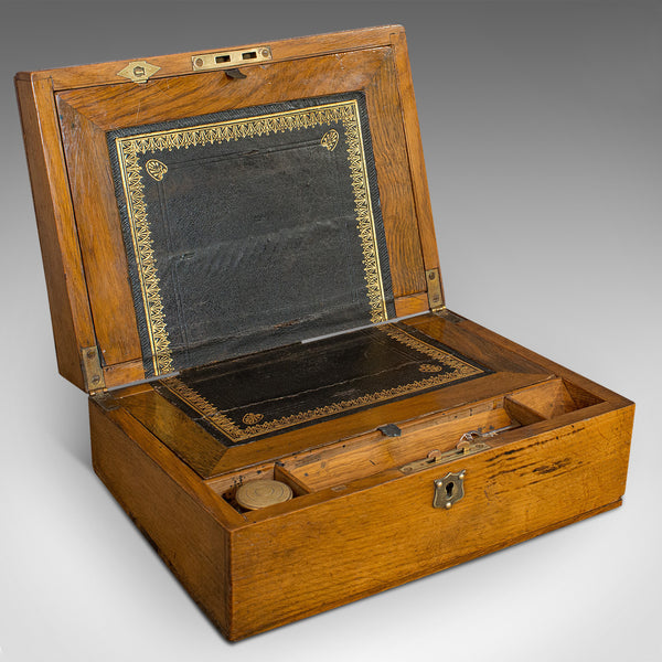 Antique Writing Slope, English, Oak, Desk, Office, Writer's Box, Victorian, 1900 - London Fine Antiques