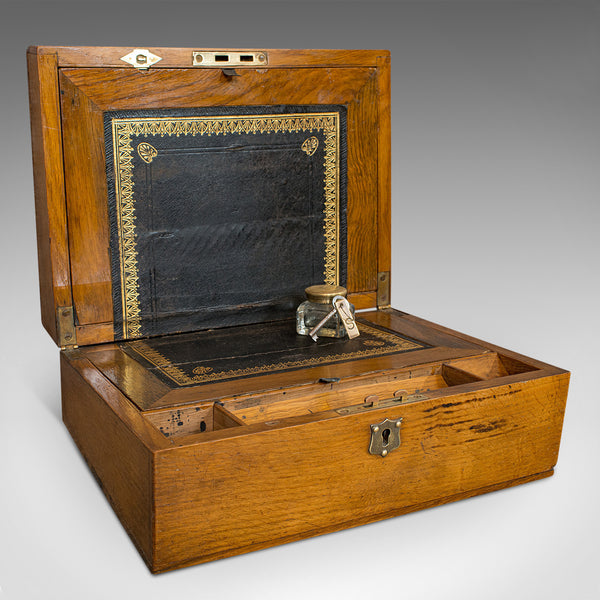 Antique Writing Slope, English, Oak, Desk, Office, Writer's Box, Victorian, 1900 - London Fine Antiques