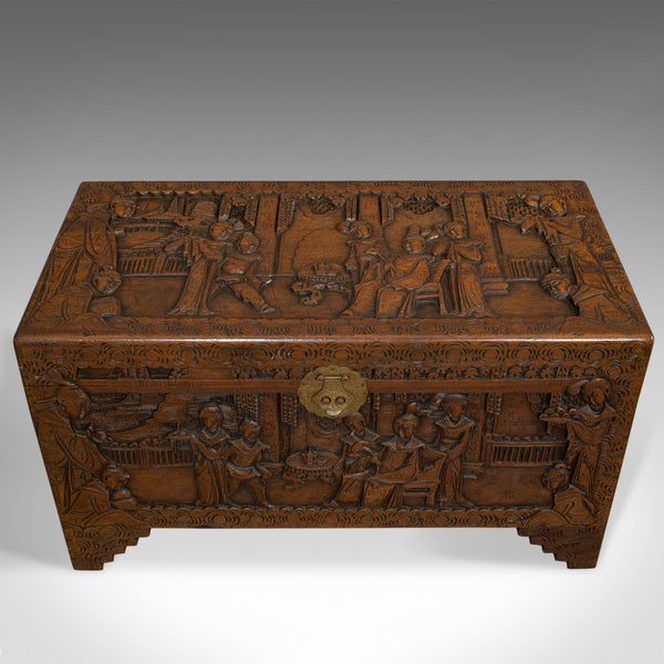 Vintage Carved Chest, Oriental, Camphorwood, Decorative Trunk, Art Deco, 1940 - London Fine Antiques