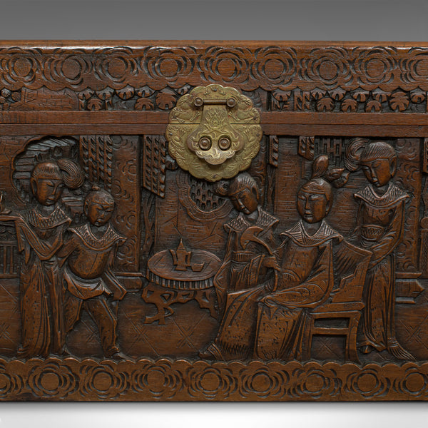 Vintage Carved Chest, Oriental, Camphorwood, Decorative Trunk, Art Deco, 1940 - London Fine Antiques