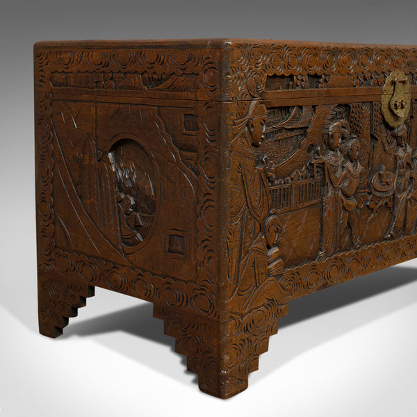 Vintage Carved Chest, Oriental, Camphorwood, Decorative Trunk, Art Deco, 1940 - London Fine Antiques