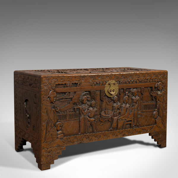 Vintage Carved Chest, Oriental, Camphorwood, Decorative Trunk, Art Deco, 1940 - London Fine Antiques