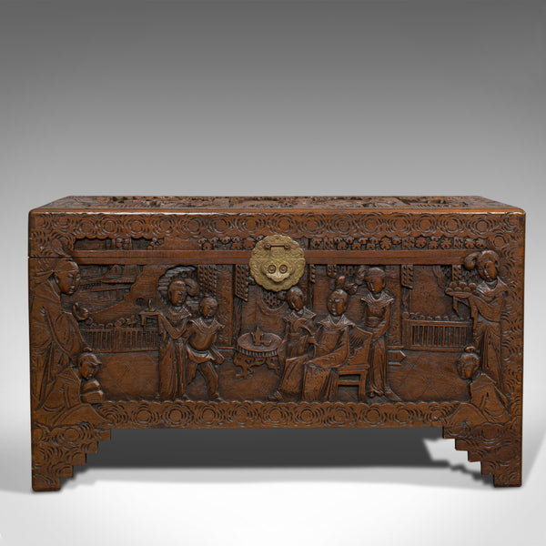 Vintage Carved Chest, Oriental, Camphorwood, Decorative Trunk, Art Deco, 1940 - London Fine Antiques