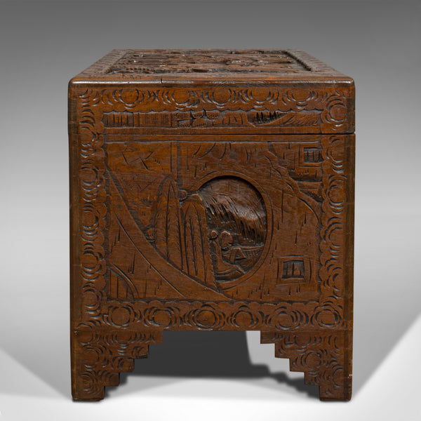 Vintage Carved Chest, Oriental, Camphorwood, Decorative Trunk, Art Deco, 1940 - London Fine Antiques