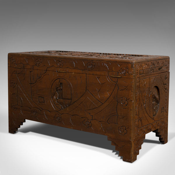 Vintage Carved Chest, Oriental, Camphorwood, Decorative Trunk, Art Deco, 1940 - London Fine Antiques