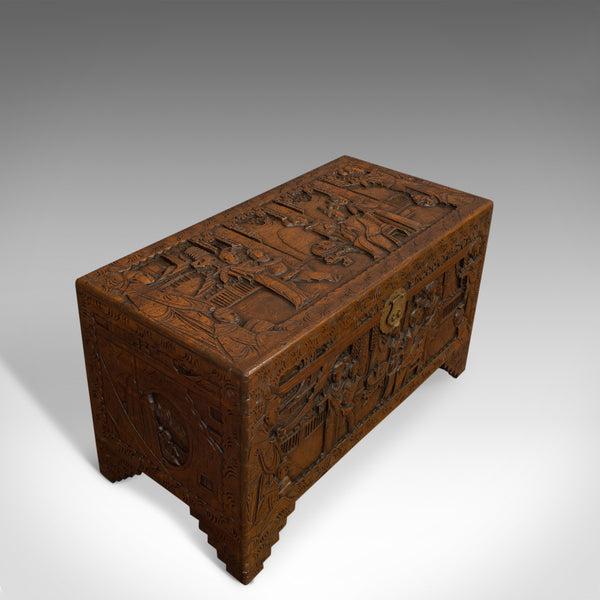 Vintage Carved Chest, Oriental, Camphorwood, Decorative Trunk, Art Deco, 1940 - London Fine Antiques