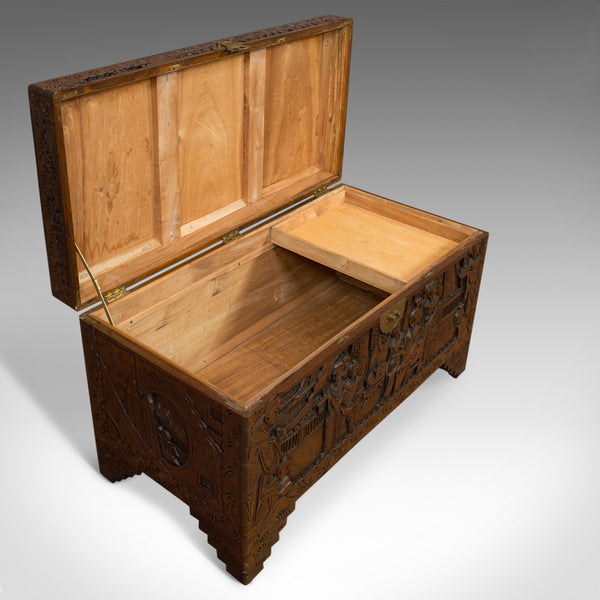Vintage Carved Chest, Oriental, Camphorwood, Decorative Trunk, Art Deco, 1940 - London Fine Antiques