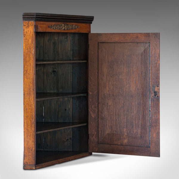 Antique Corner Cabinet, English, Oak, Mahogany, Georgian, Hanging Cupboard, 1800 - London Fine Antiques