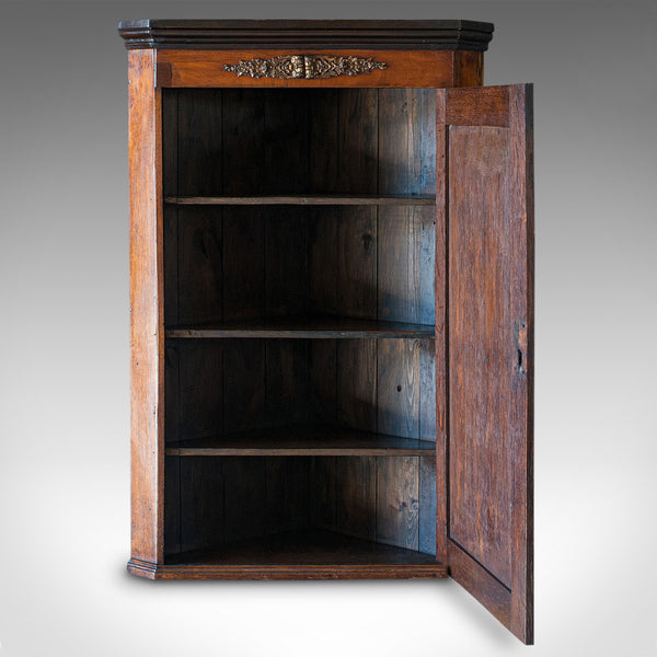 Antique Corner Cabinet, English, Oak, Mahogany, Georgian, Hanging Cupboard, 1800 - London Fine Antiques