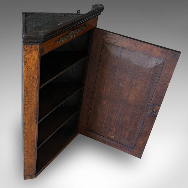 Antique Corner Cabinet, English, Oak, Mahogany, Georgian, Hanging Cupboard, 1800 - London Fine Antiques