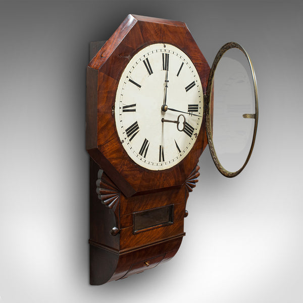 Antique Drop Dial Wall Clock, English, Timepiece, Fusee, Victorian, Circa 1870