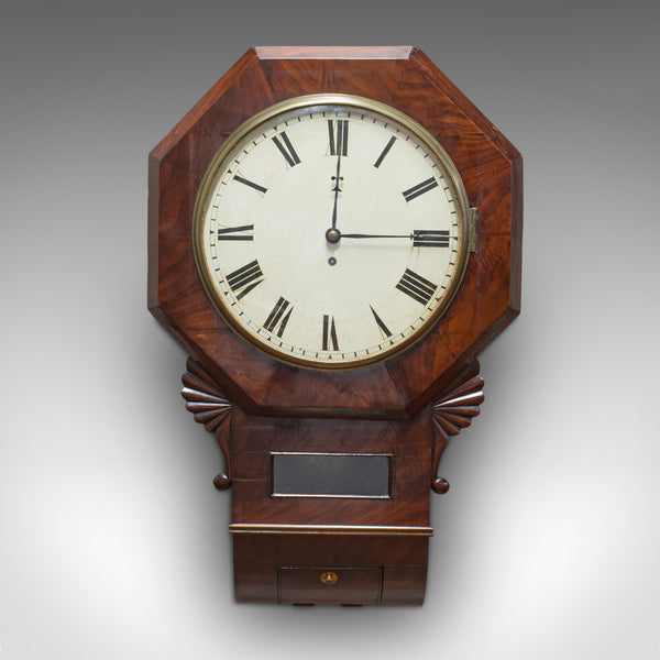 Antique Drop Dial Wall Clock, English, Timepiece, Fusee, Victorian, Circa 1870