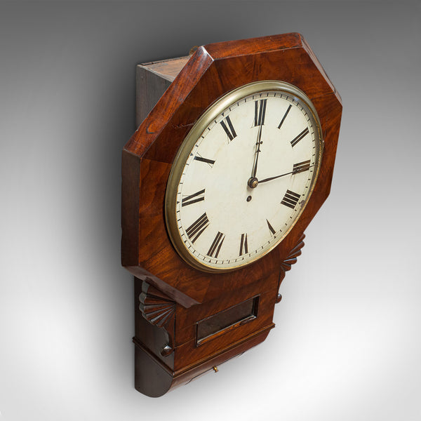Antique Drop Dial Wall Clock, English, Timepiece, Fusee, Victorian, Circa 1870