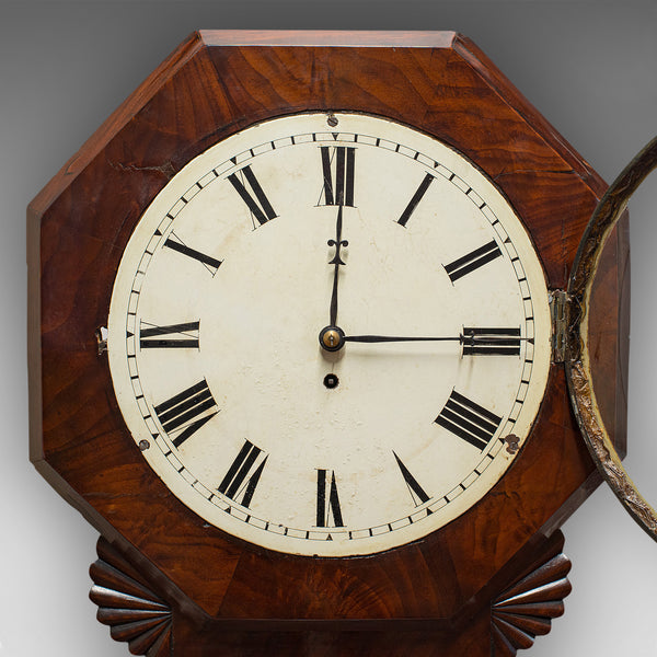 Antique Drop Dial Wall Clock, English, Timepiece, Fusee, Victorian, Circa 1870
