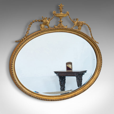 Antique Oval Mirror, English, Gilt Gesso, Glass, Adam Style, Victorian, C.1890