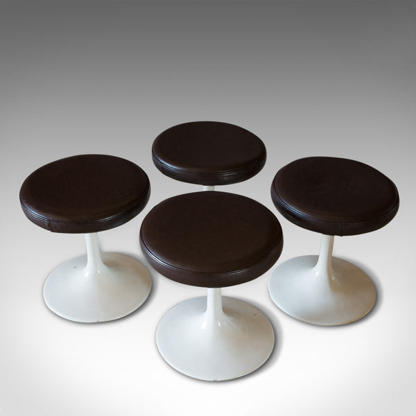 Set of 4, Vintage Stools, French, Leather, Pedestal, 20th Century, Circa 1960 - London Fine Antiques