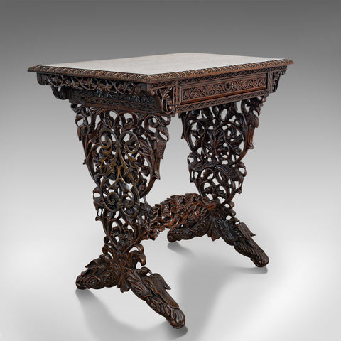 Antique Small Writing Desk, Asian, Rosewood, Side, Lamp, Table, Victorian, 1850