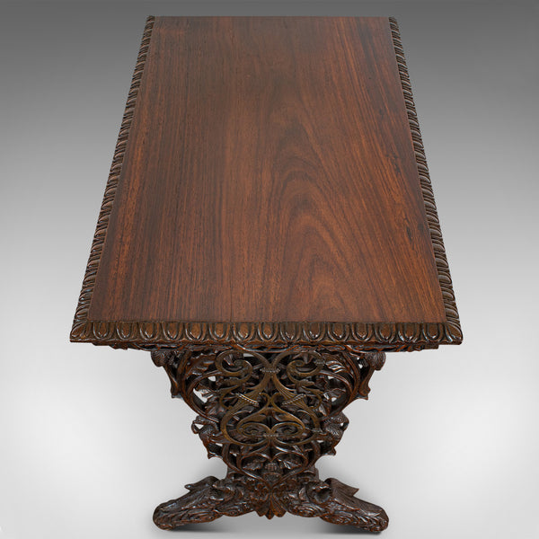 Antique Small Writing Desk, Asian, Rosewood, Side, Lamp, Table, Victorian, 1850
