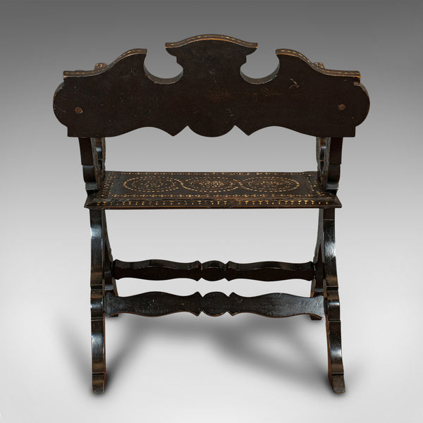 Antique X-Frame Chair, Middle Eastern, Mahogany, Seat, Bone Inlay, Circa 1850