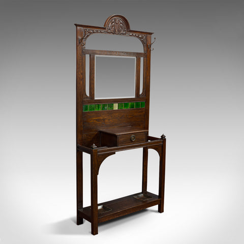 Antique Hall Stand, English, Oak, Stick, Coat, Hat, Stand, Edwardian, C.1910
