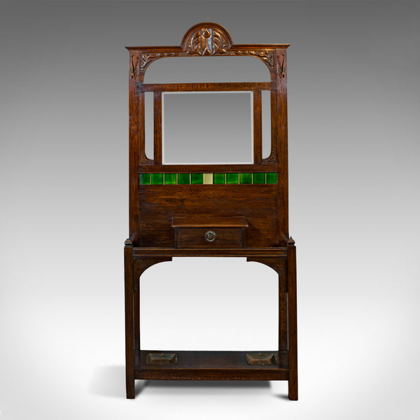Antique Hall Stand, English, Oak, Stick, Coat, Hat, Stand, Edwardian, C.1910