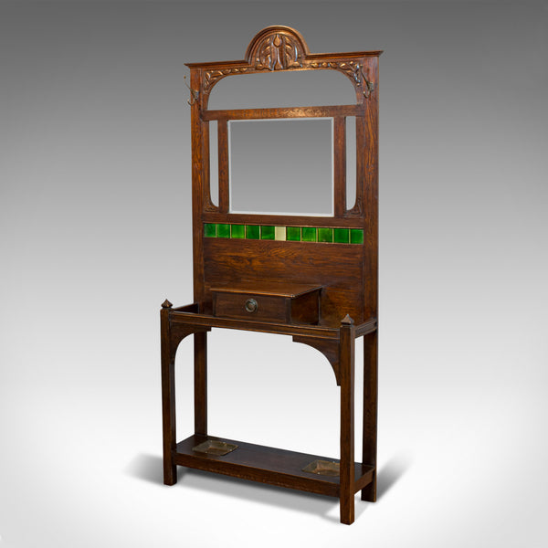 Antique Hall Stand, English, Oak, Stick, Coat, Hat, Stand, Edwardian, C.1910