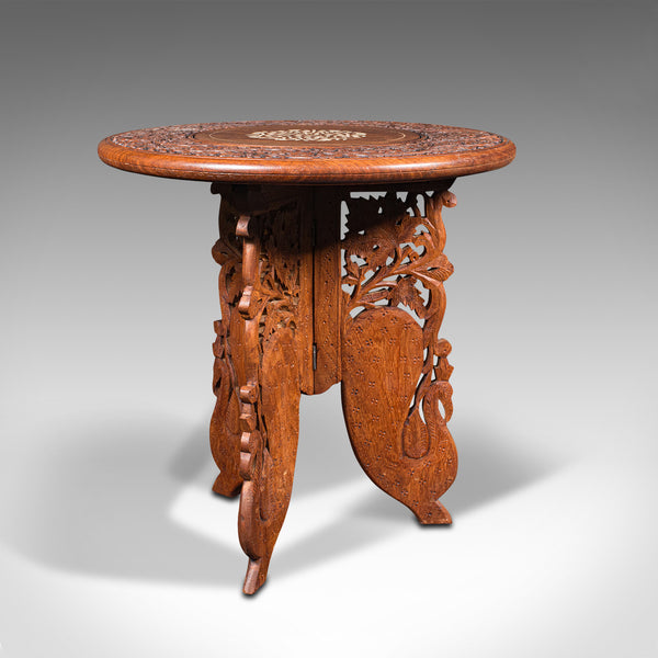 Vintage Circular Side Table, Anglo-Indian, Teak, Lamp, Wine, Colonial, Art Deco