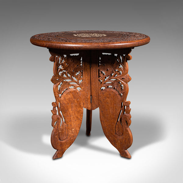 Vintage Circular Side Table, Anglo-Indian, Teak, Lamp, Wine, Colonial, Art Deco