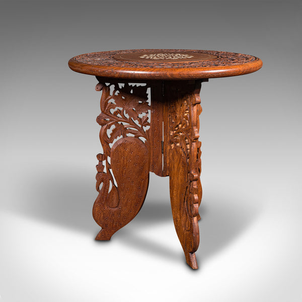 Vintage Circular Side Table, Anglo-Indian, Teak, Lamp, Wine, Colonial, Art Deco