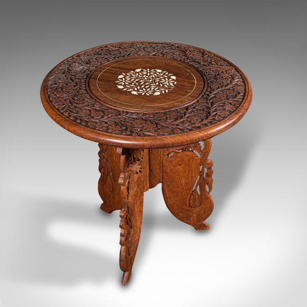 Vintage Circular Side Table, Anglo-Indian, Teak, Lamp, Wine, Colonial, Art Deco