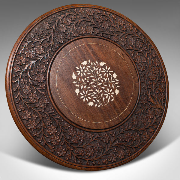 Vintage Circular Side Table, Anglo-Indian, Teak, Lamp, Wine, Colonial, Art Deco
