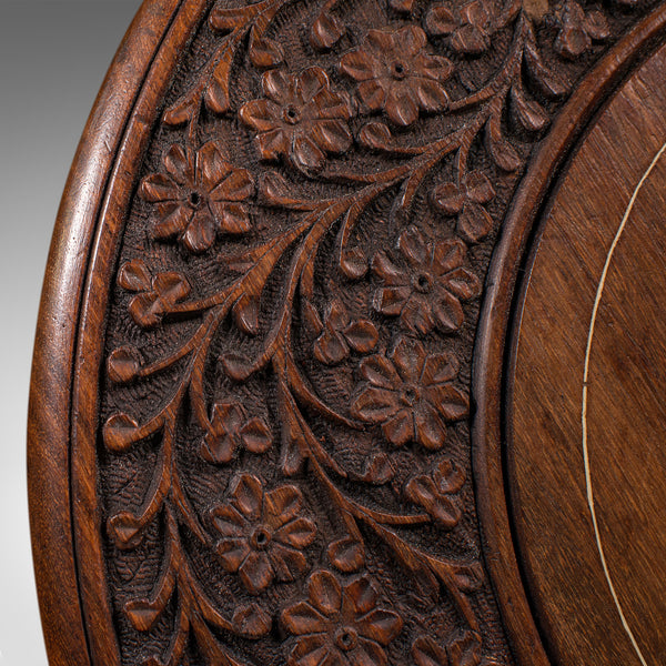 Vintage Circular Side Table, Anglo-Indian, Teak, Lamp, Wine, Colonial, Art Deco