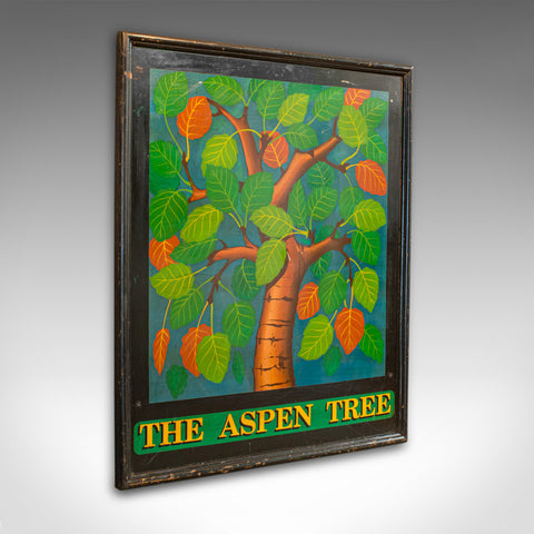 Vintage Pub Sign, English, Pine, Hand Painted, 'The Aspen Tree', Circa 1950